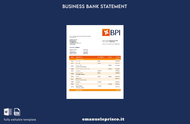stile verificato Estratto conto aziendale Banco BPI Modello Word e PDF